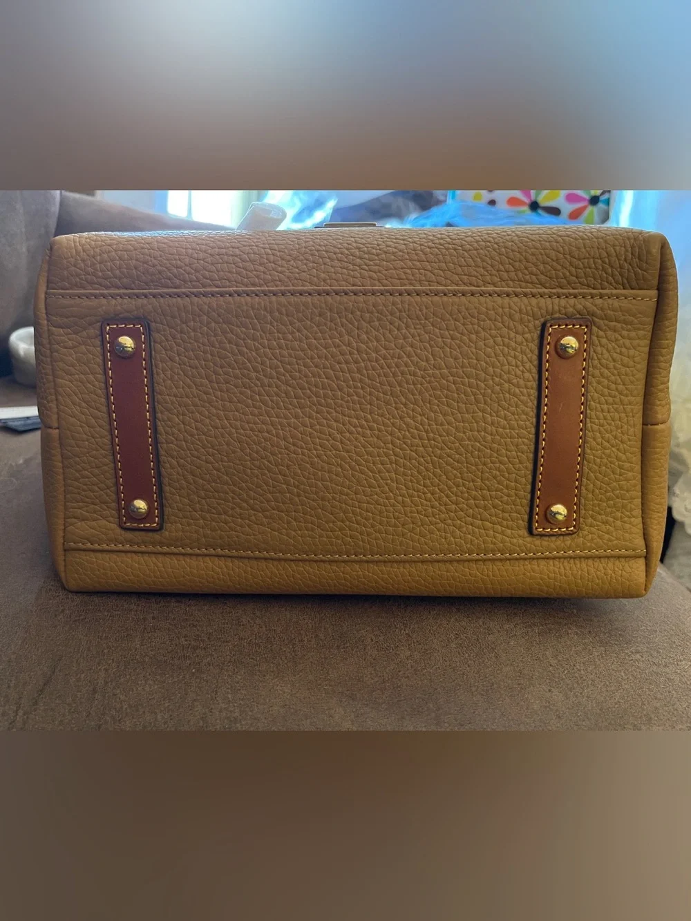 Dooney & Bourke Tan Pebbled Leather Bag with Brown Trim